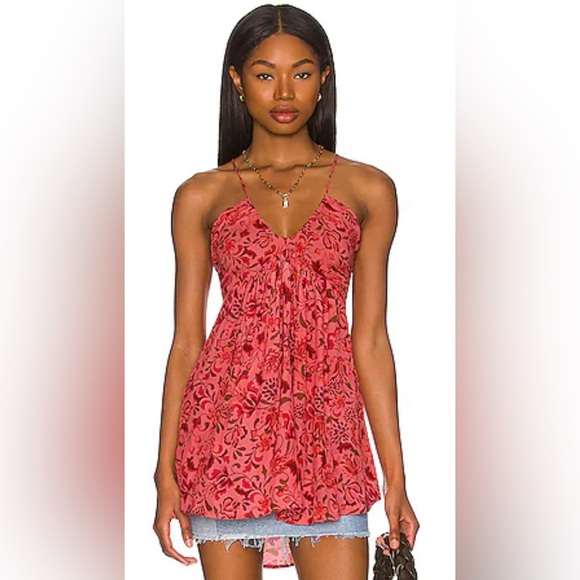 Free People Red Floral Mini Dress - Picture 1 of 4